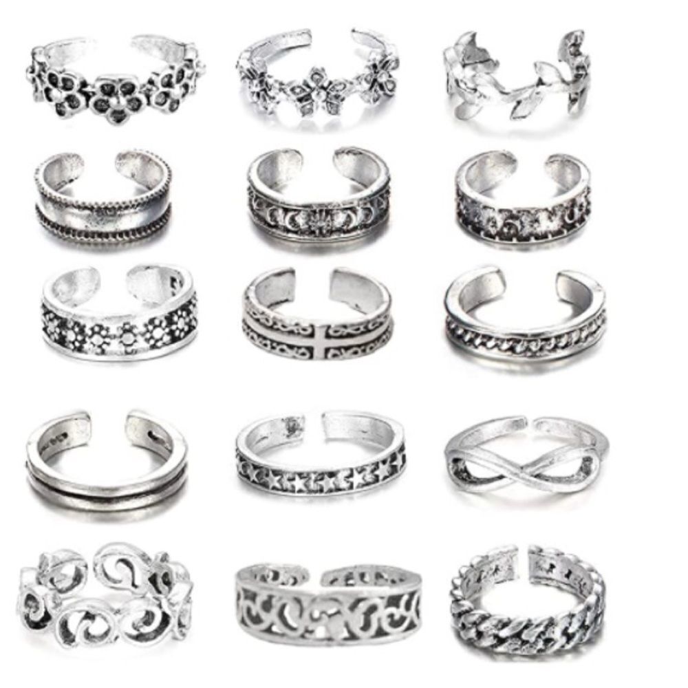 Silver Adjustable Boho Open Toe Rings - Set of 54 - Picture 3 of 9